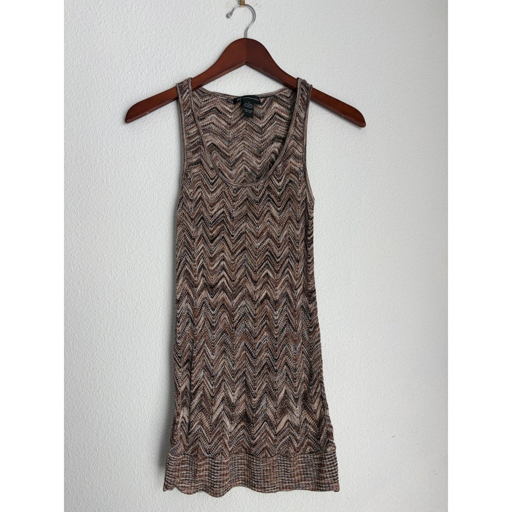 INC International Concepts Chevron Knit Tank Top Women‎ Size S Brown Metallic